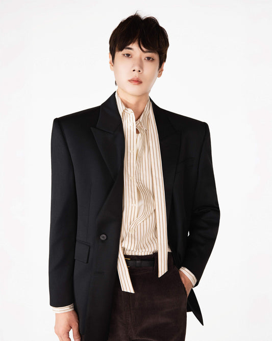 【REVURA レビュ―ラ】BRILLER PIN STRIPE SHIRTS - BROWN