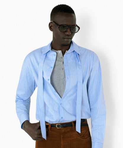 【REVURA レビュ―ラ】BRILLER PIN STRIPE SHIRTS - SKYBLUE