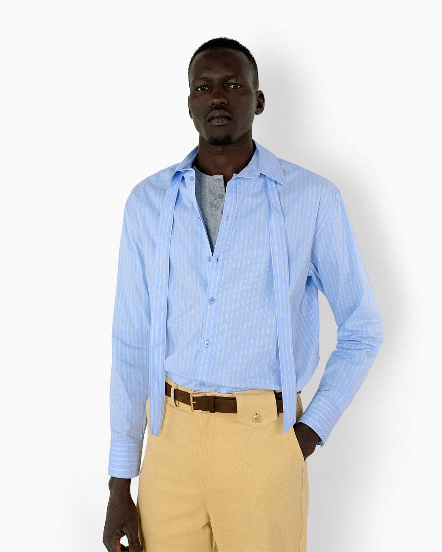 【REVURA レビュ―ラ】BRILLER PIN STRIPE SHIRTS - SKYBLUE