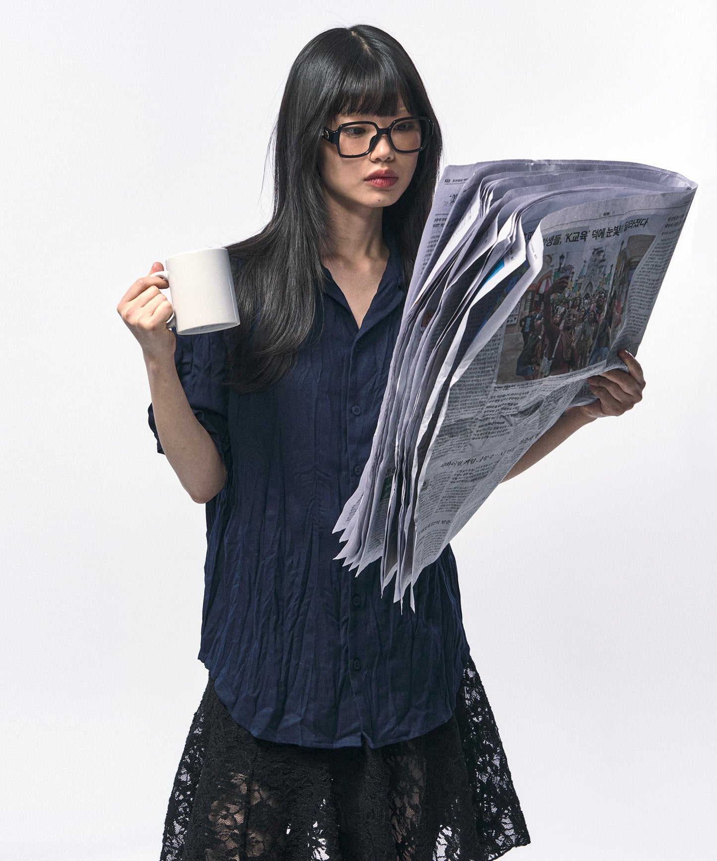 【C Wear シーウエア】CRINKLE LINEN HALF SHIRTS NAVY