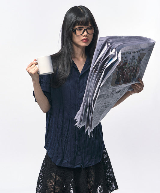 【C Wear シーウエア】CRINKLE LINEN HALF SHIRTS NAVY