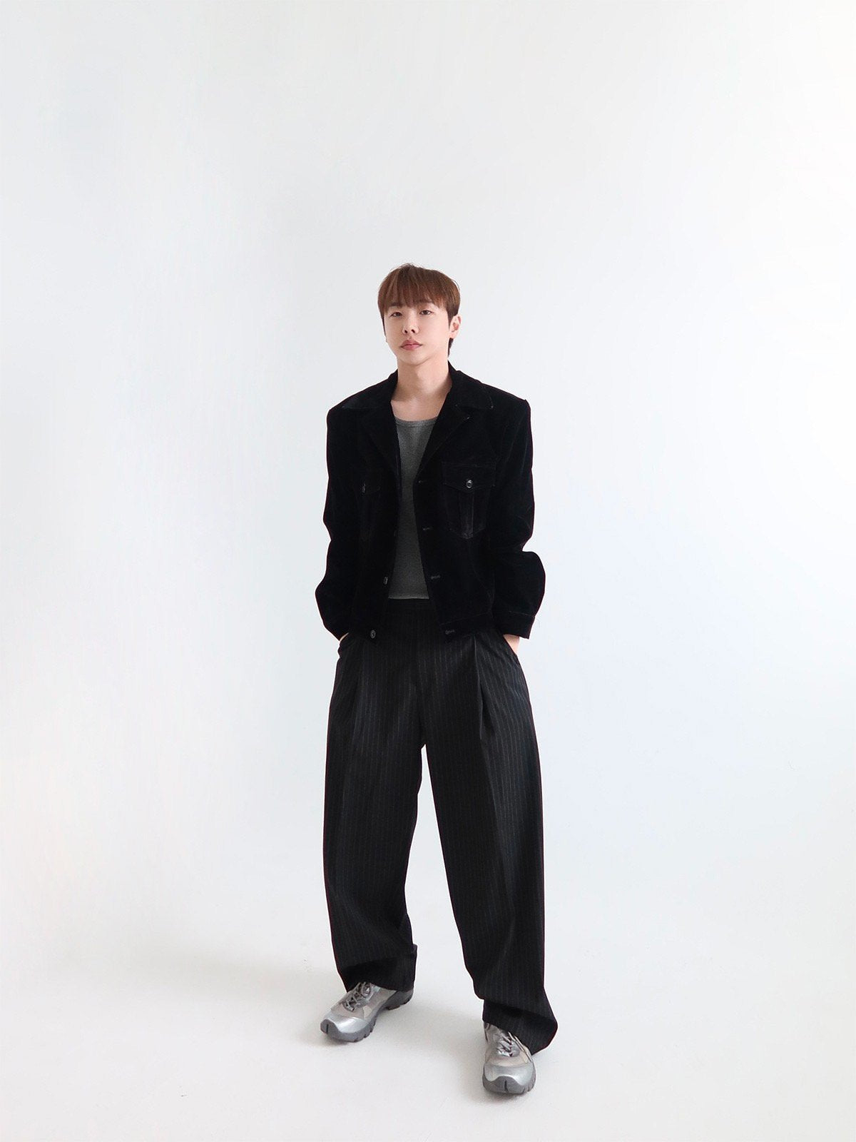 Pinstripe Two-Tuck Wide Slacks