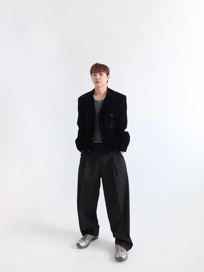 Pinstripe Two-Tuck Wide Slacks