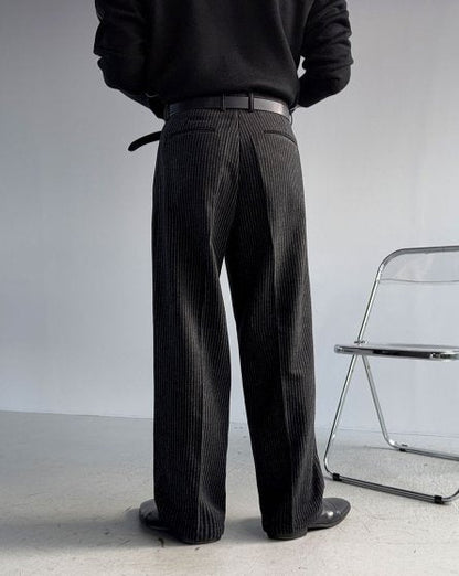 Winter Stripe Two-Tuck Wool Slacks