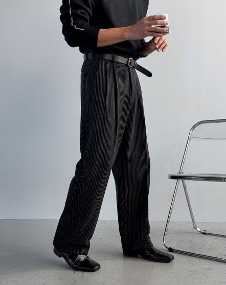 Winter Stripe Two-Tuck Wool Slacks