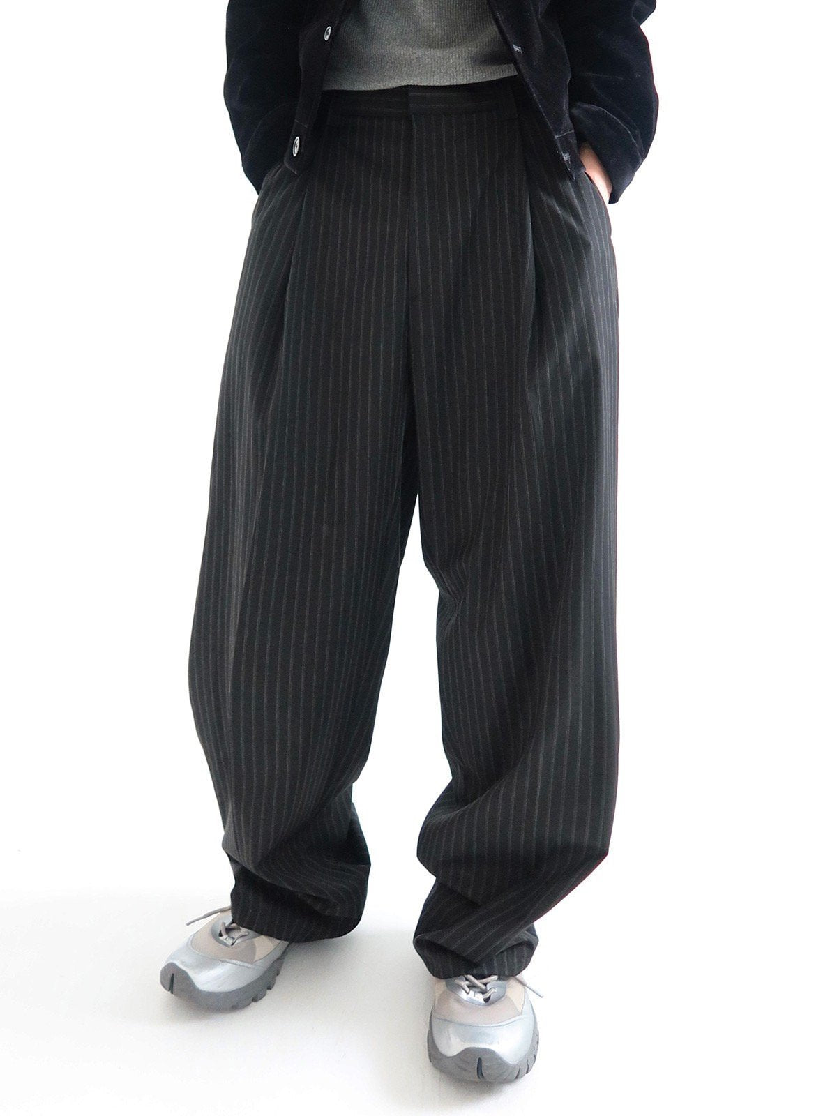 Pinstripe Two-Tuck Wide Slacks