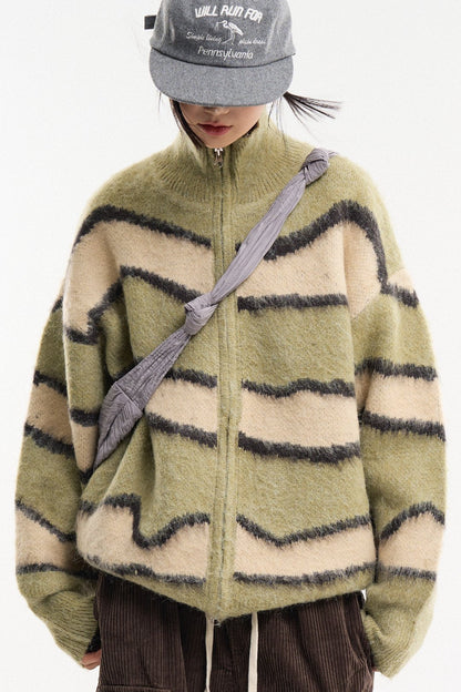Wave Stripe Zip-Up Knit