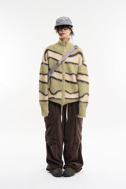 Wave Stripe Zip-Up Knit