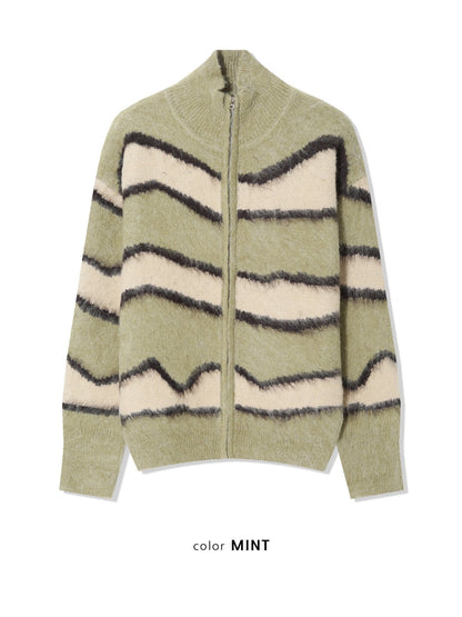 Wave Stripe Zip-Up Knit