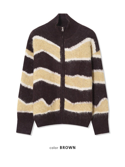 Wave Stripe Zip-Up Knit