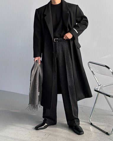 Winter Stripe Two-Tuck Wool Slacks